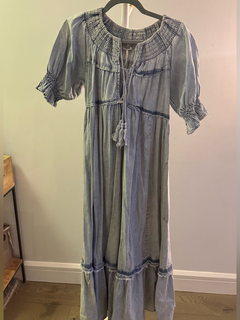 Free People Light Blue Denim Romper with Braided Details
